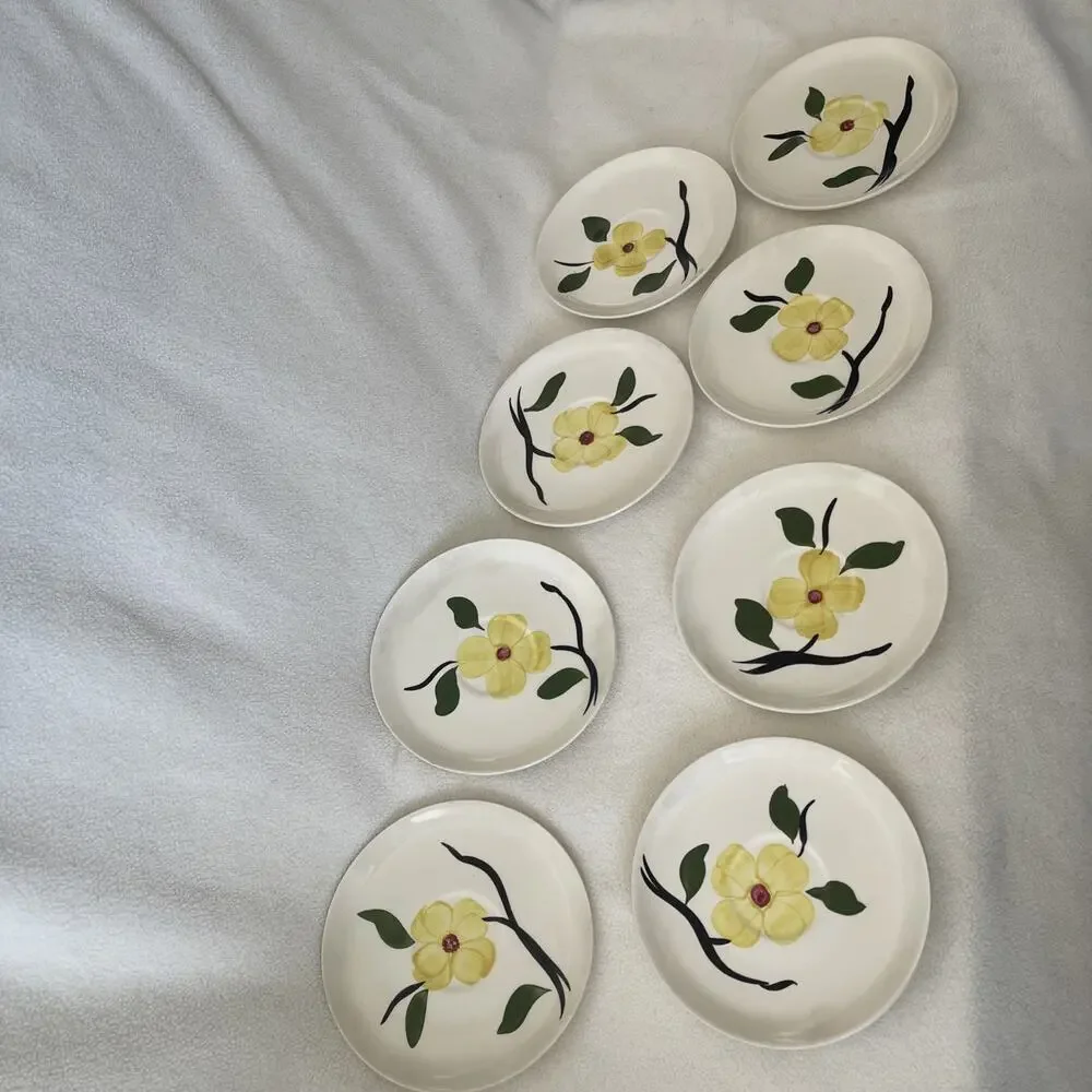 Earthenware Flowers Pattern Bowls Saucers X8